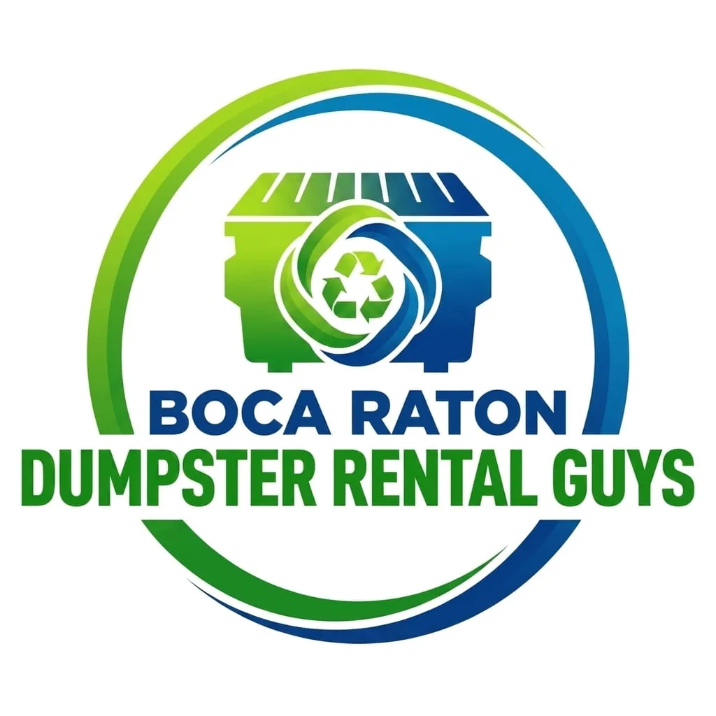 Roll-off dumpster with boards protecting an Boca Raton driveway